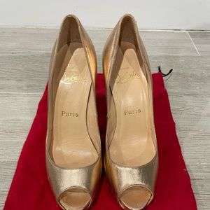 USED! Christian Louboutin Rose Gold Open Toe Pumps size 36